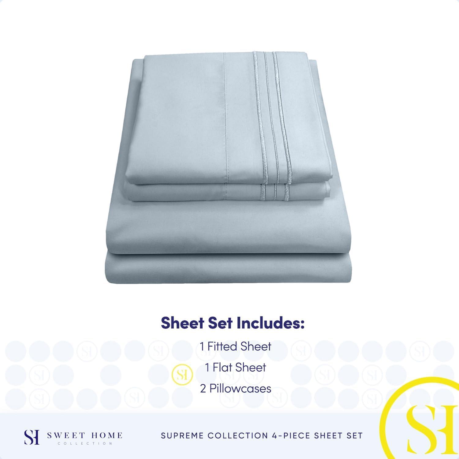 Sweet Home Collection Luxurious Classic Soft Solid 1800 Series Microfiber Sheet Set, Various Colors and Sizes
