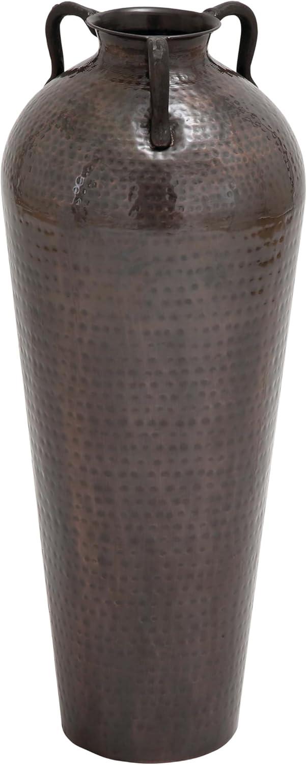 Mediterranean Elegance 32" Tall Brown Metal Floor Vase with Hammered Finish