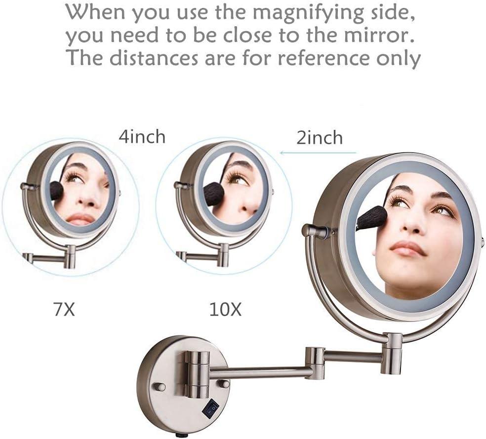 8.5 Inch Wall Makeup Mirror with 3 Tones LED Lights,Double Sided Vanity Mirror for Bathroom 10X Magnification,Plug Powered (Black/10X)