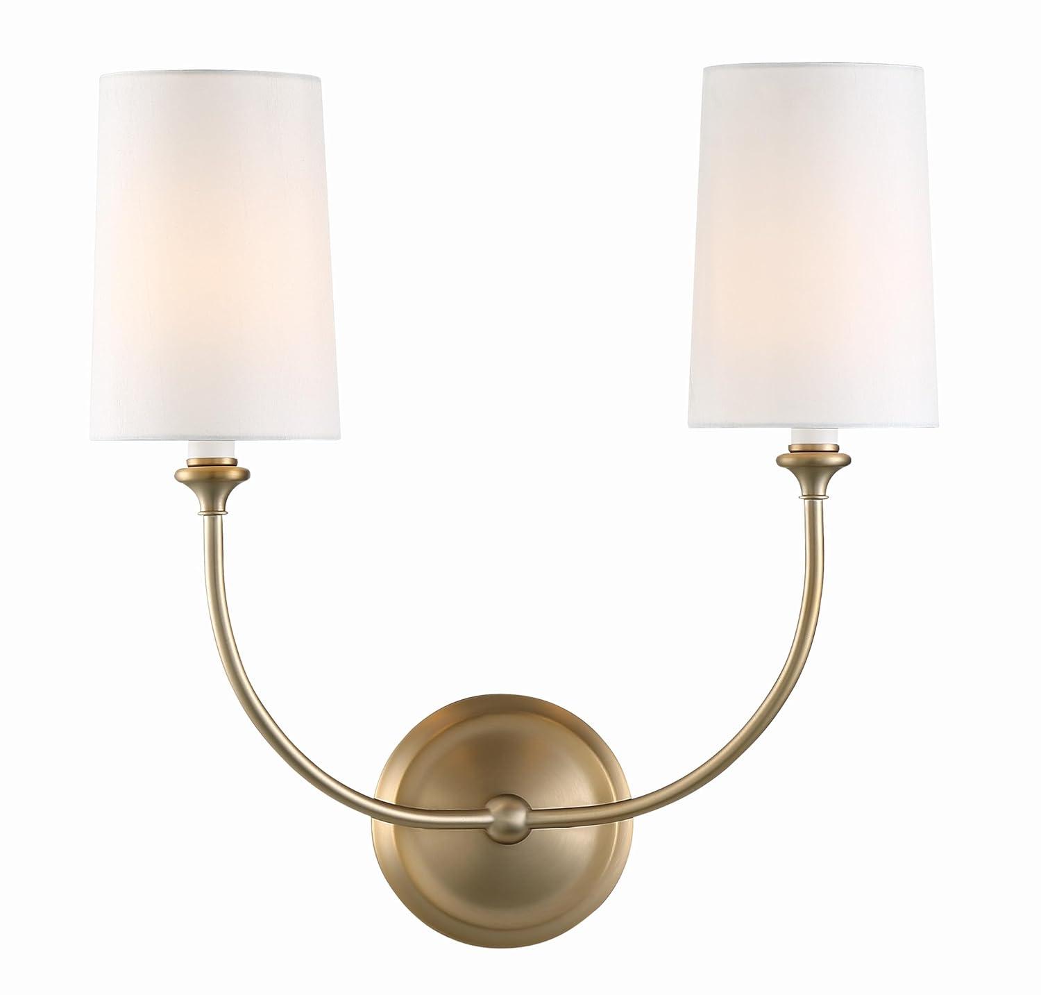 Sylvan Vibrant Gold Brass 2-Light Dimmable Sconce with Silk Shade