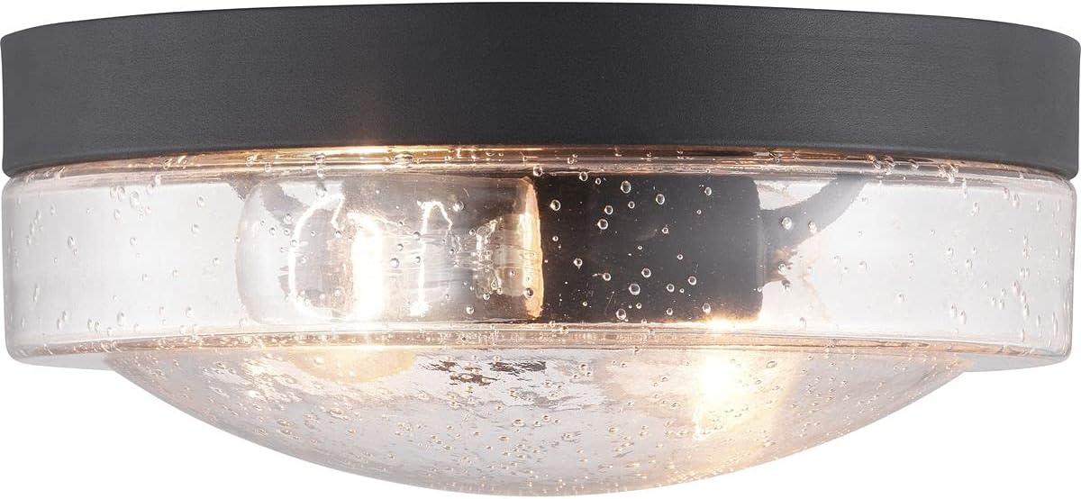 Progress Lighting Weldon 2-Light Flush Mount Ceiling Light in Black with Clear Seeded Glass