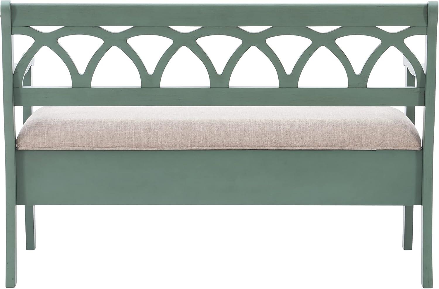 Powell Elliana Storage Bench, Teal Finish with Beige Fabric