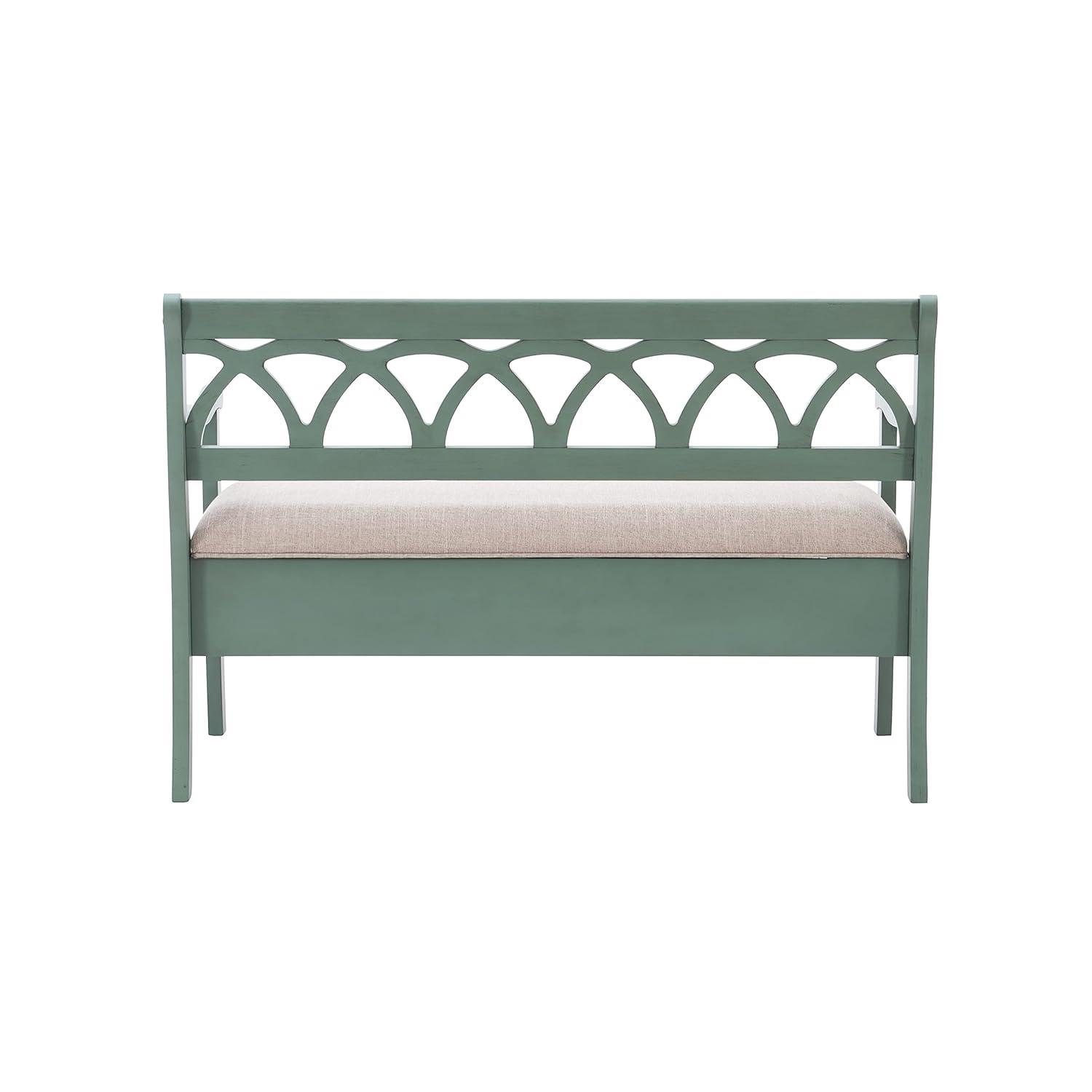 Powell Elliana Storage Bench, Teal Finish with Beige Fabric