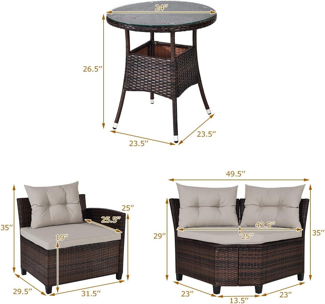 Patiojoy 4PCS Outdoor Patio Conversation Set Wicker Rattan Sectional Sofa