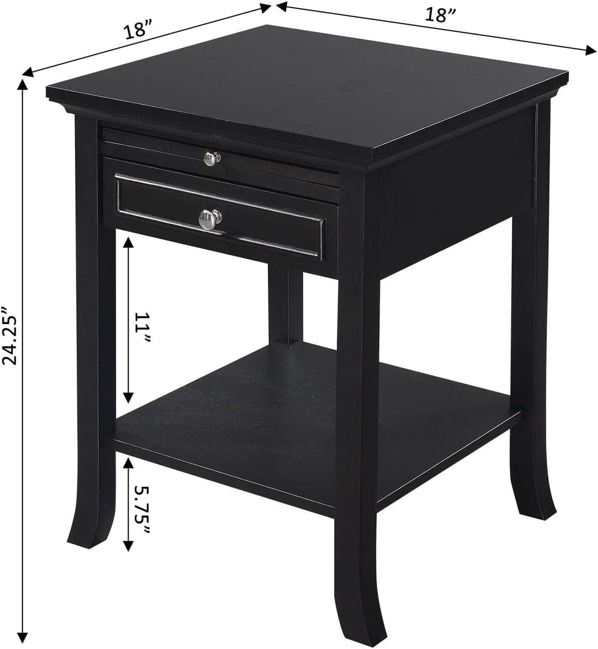 Convenience Concepts American Heritage Logan 1 Drawer End Table with Pull-Out Shelf, Black