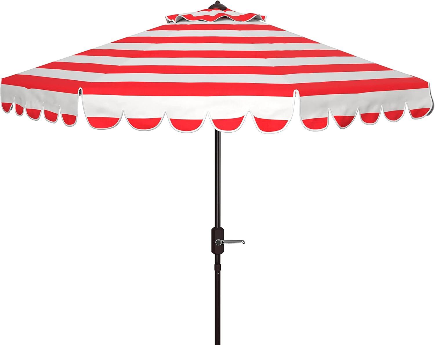 Maui Single Scallop Striped 9Ft Crank Push Button Tilt Umbrella - PAT8011 - Red/White - Safavieh