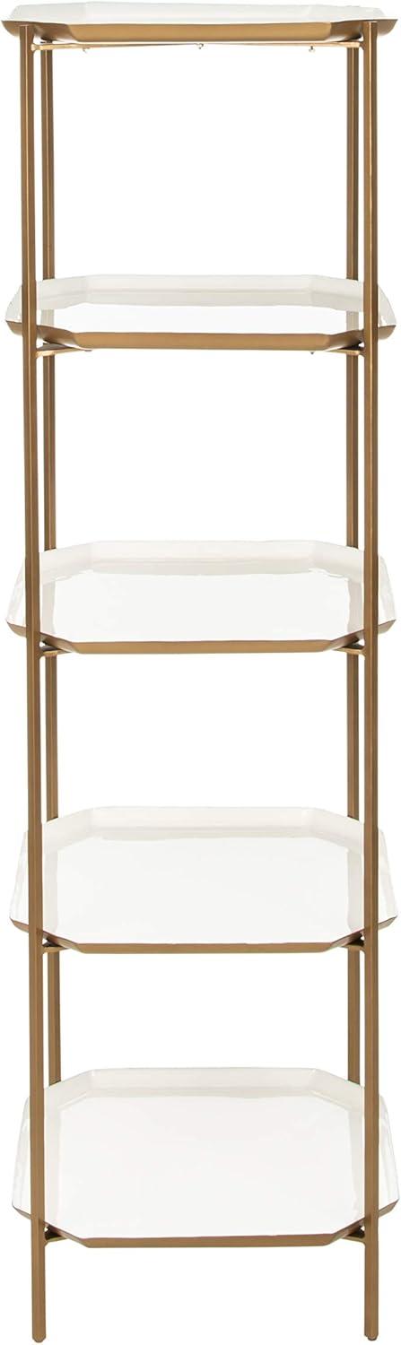 Contemporary White and Brass 5-Tier Etagere Bookshelf