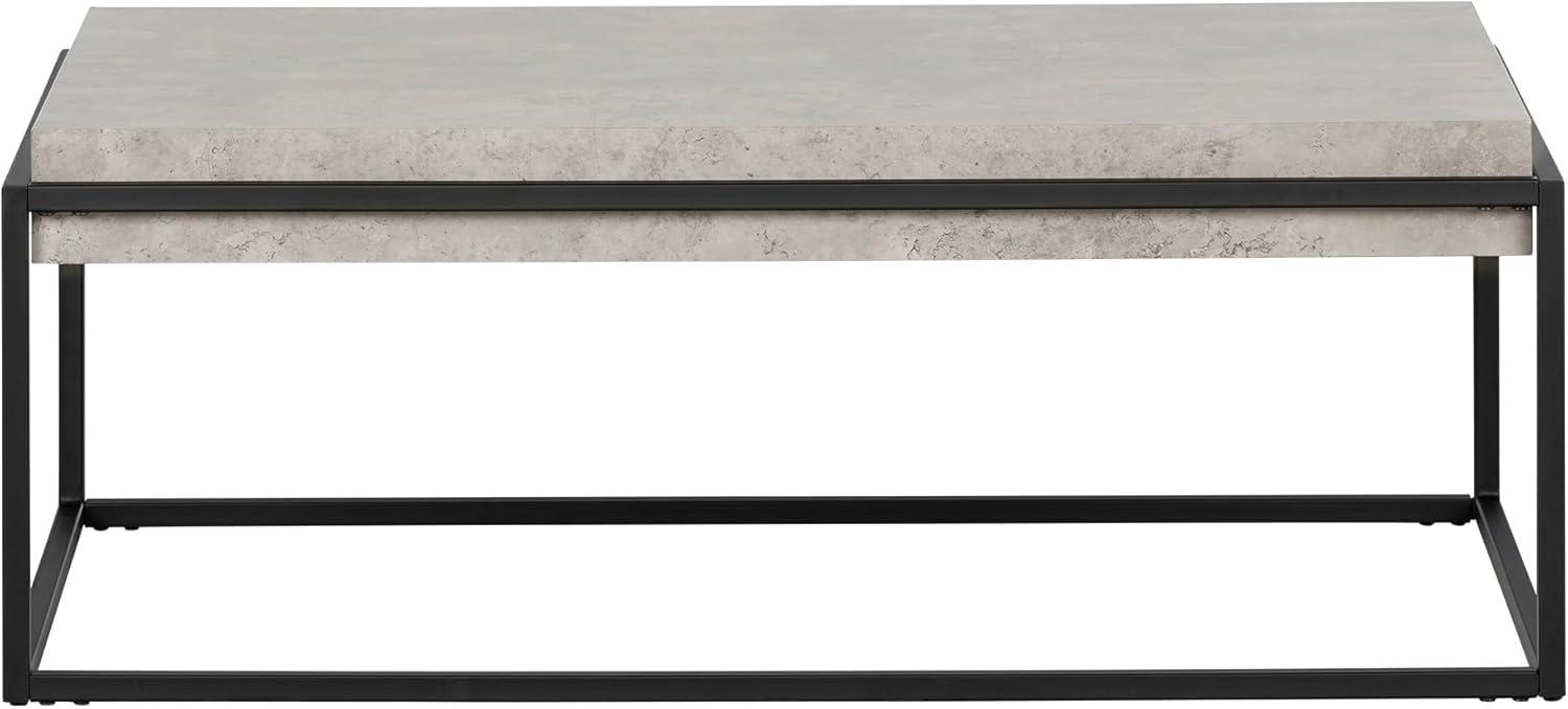 Mezzy Industrial Rectangular Coffee Table in Concrete Gray and Black