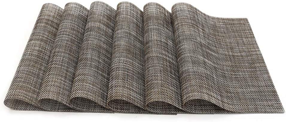 Vinyl Woven Placemats Set of 6 Classic Stylish Brown Patchwork Striped PVC Placemat for Dining Table Washable Non-Slip Waterproof Table Mats