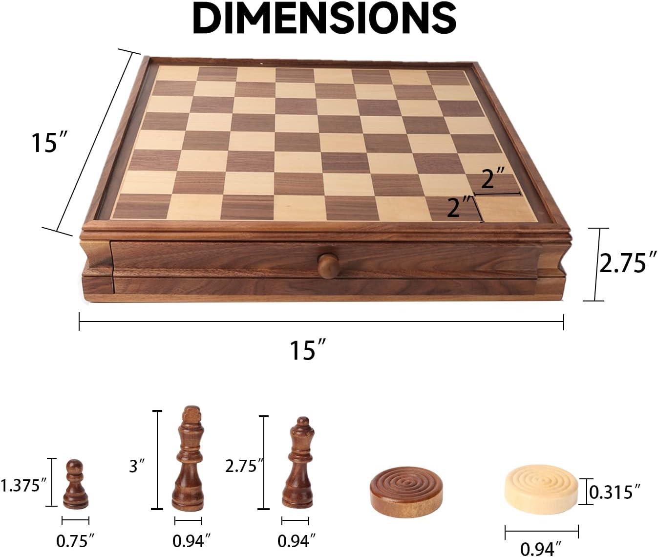 15'' Walnut and Pine Folding Chess and Checkers Set