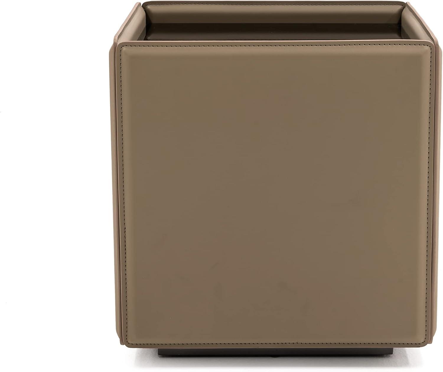 Beige Leatherette Square End Table with Black Glass Top