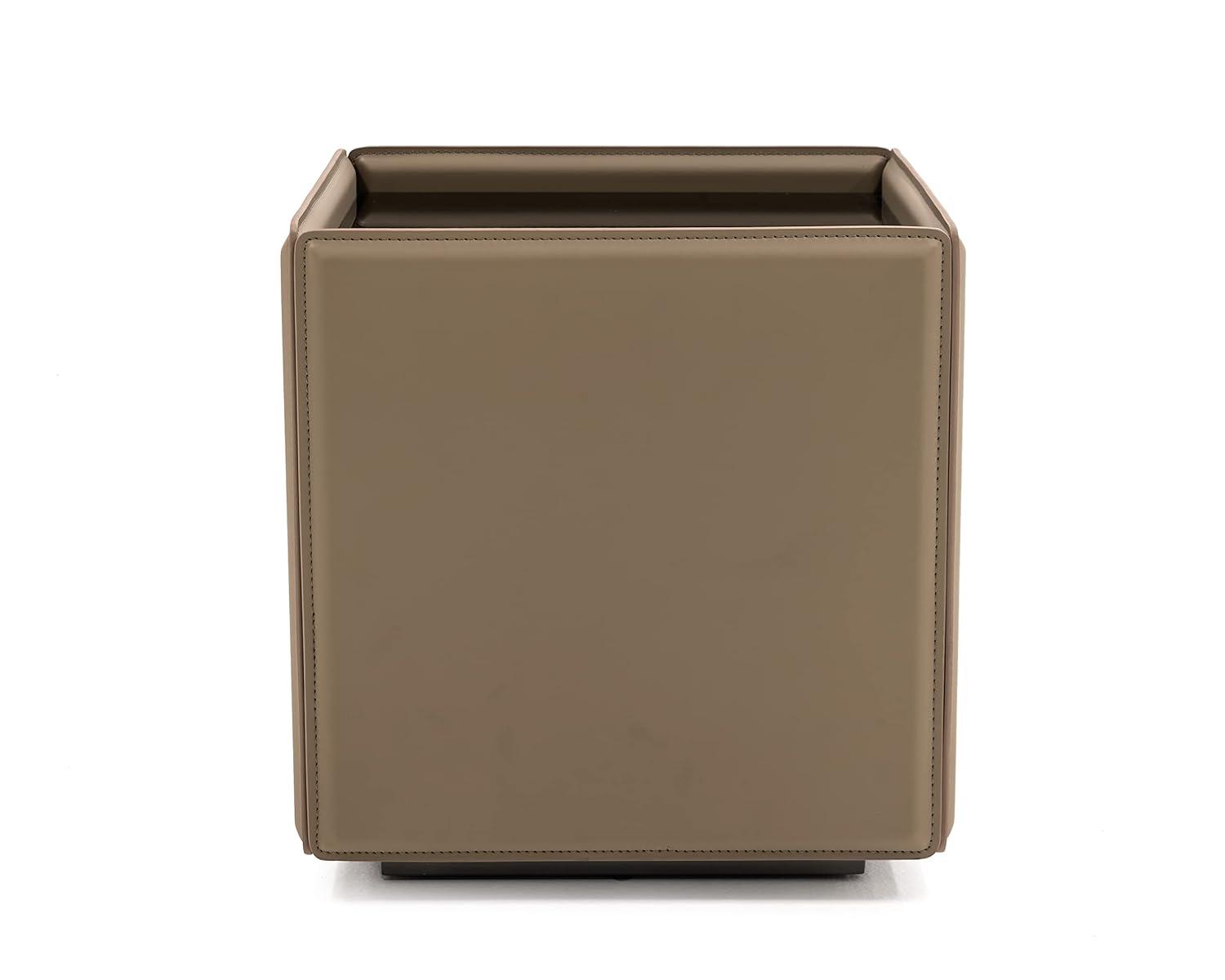 Beige Leatherette Square End Table with Black Glass Top