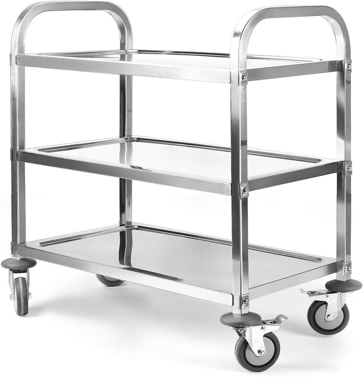 3 Tier Stainless Steel Utility Cart Kitchen Rolling Carts With Wheels