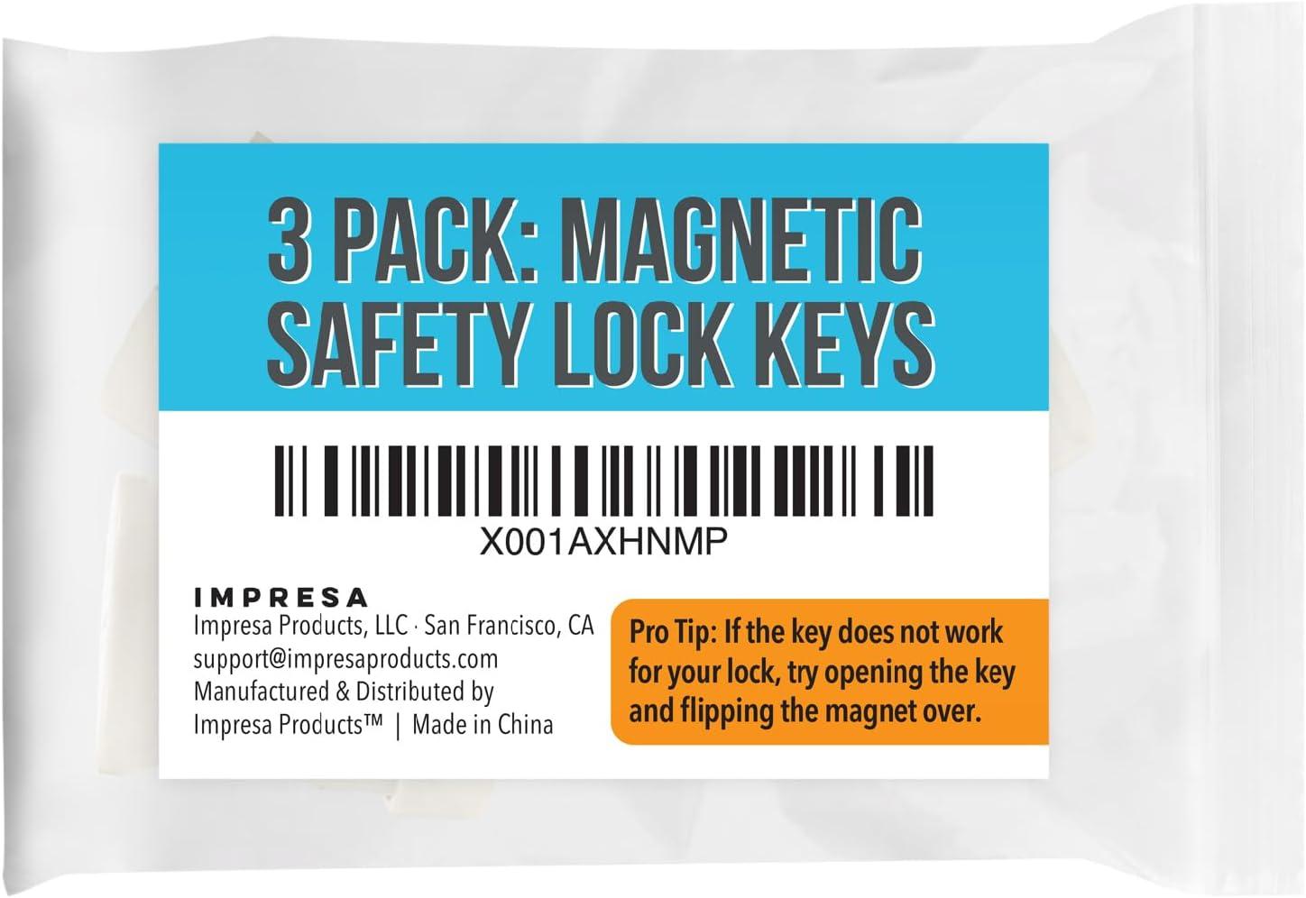 Impresa (3 Pack) Magnetic Safety Lock Key for Childproof Cabinet Locks - Includes 3 Adhesive Magnetic Key Holders White