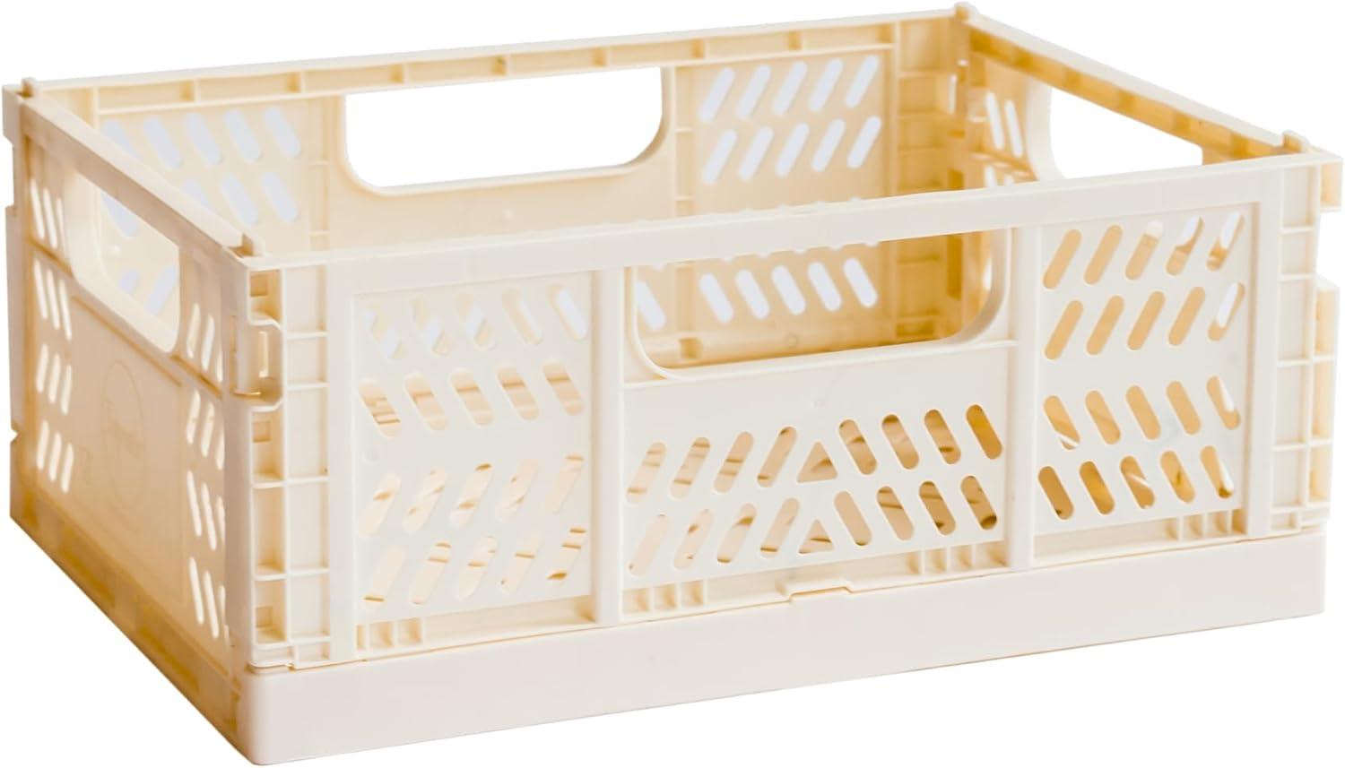 Medium Cream Recycled Plastic Collapsible Storage Crate