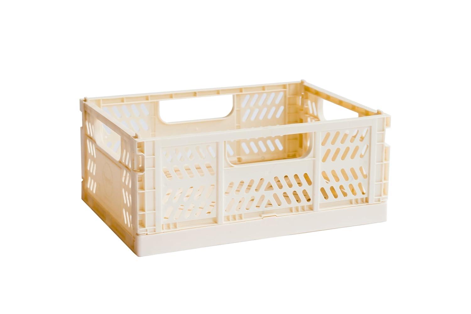 3 Sprouts Rectangular Recycled Plastic Foldable Crate (Medium Size) - Cream