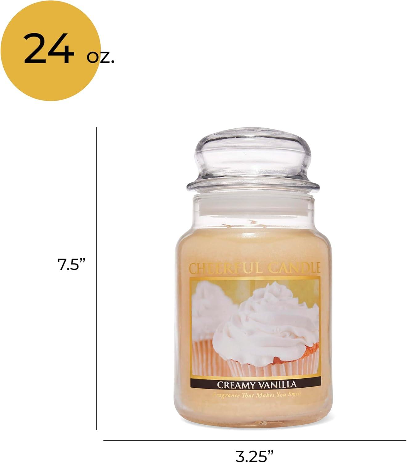 Creamy Vanilla Scented Glass Jar Candle with Lid, 24 oz