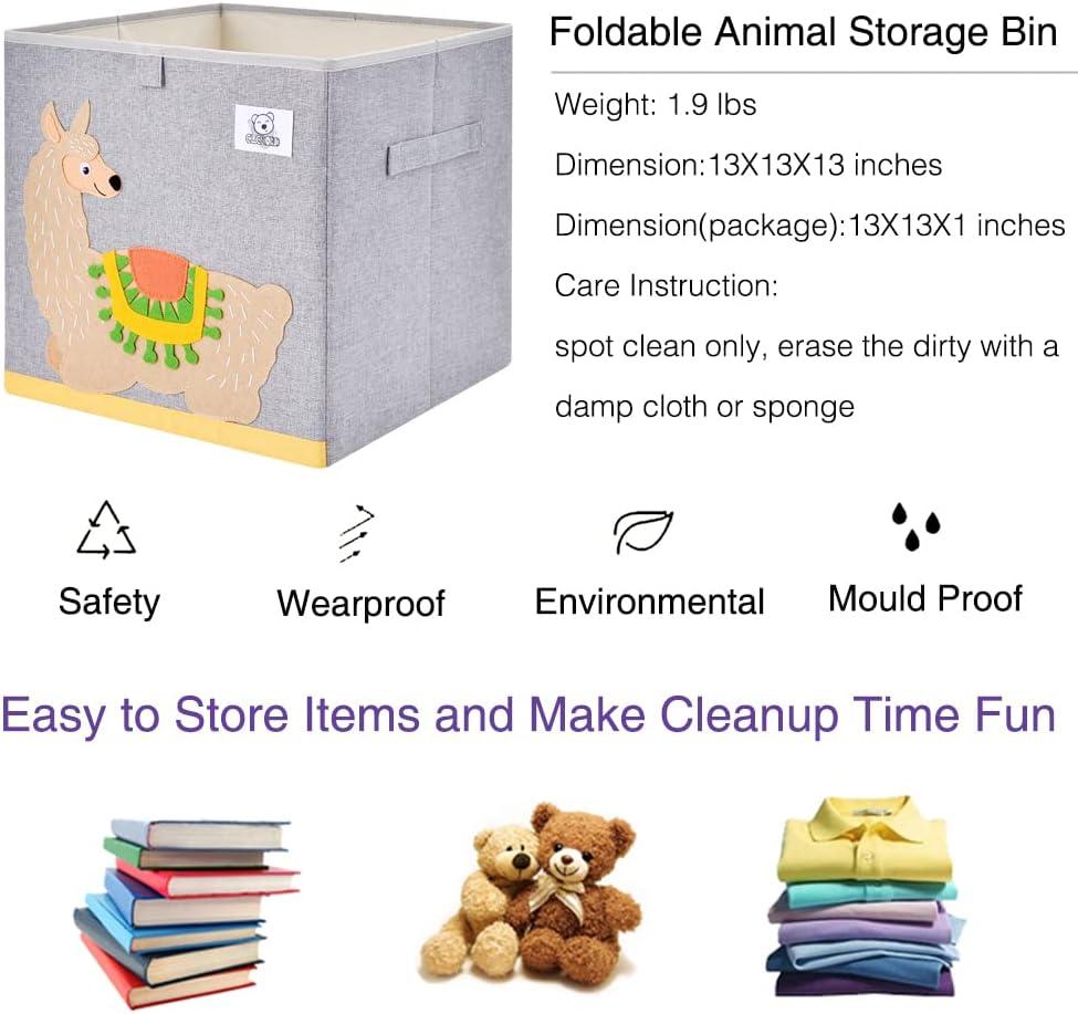 CLCROBD Foldable Animal Cube Storage Bins Fabric Toy Box/Chest/Organizer for Toddler/Kids Nursery, Playroom, 13 inch (Alpaca)