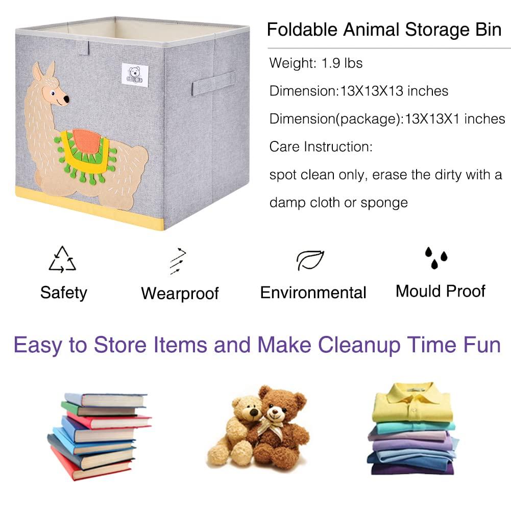 CLCROBD Foldable Animal Cube Storage Bins Fabric Toy Box/Chest/Organizer for Toddler/Kids Nursery, Playroom, 13 inch (Alpaca)