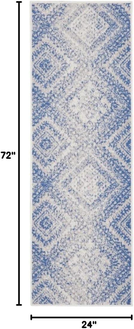 Nourison Whimsicle Boho Farmhouse Ivory Blue 2' x 6' Area Rug, (6' Runner)