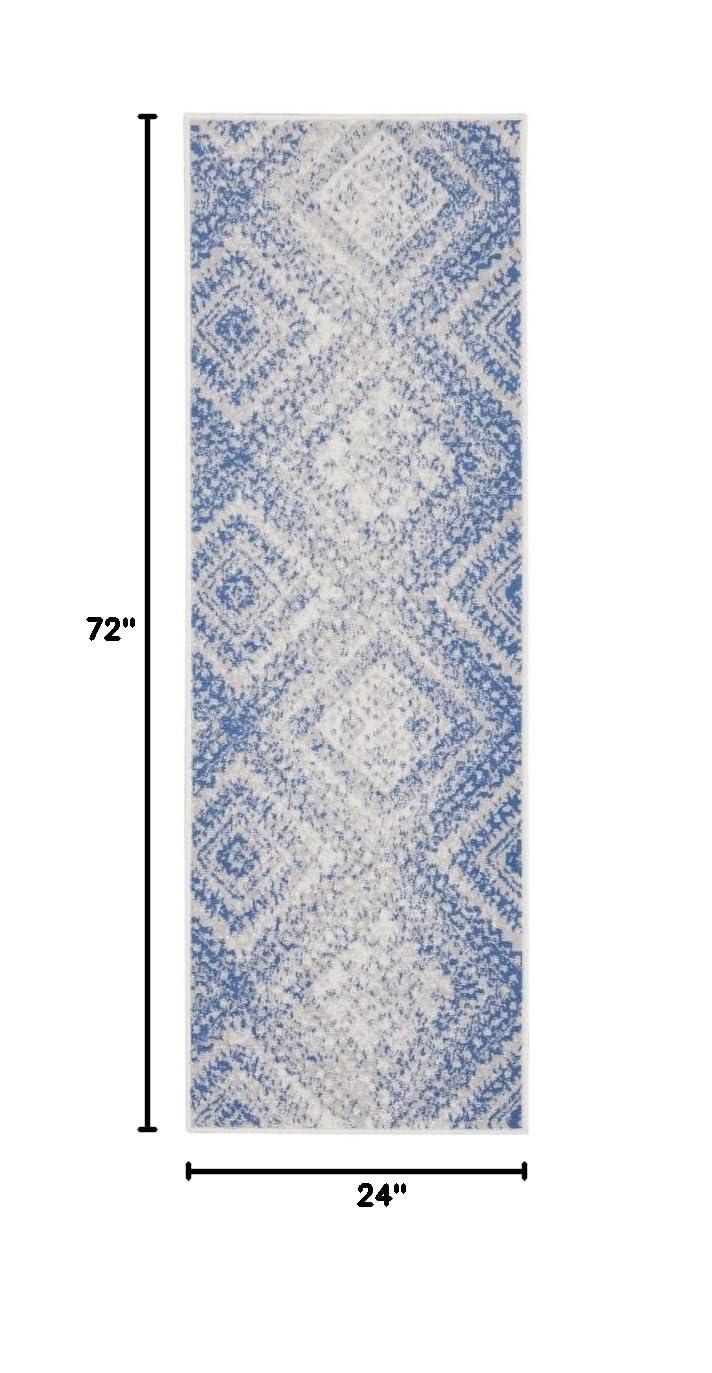 Nourison Whimsicle Boho Farmhouse Ivory Blue 2' x 6' Area Rug, (6' Runner)