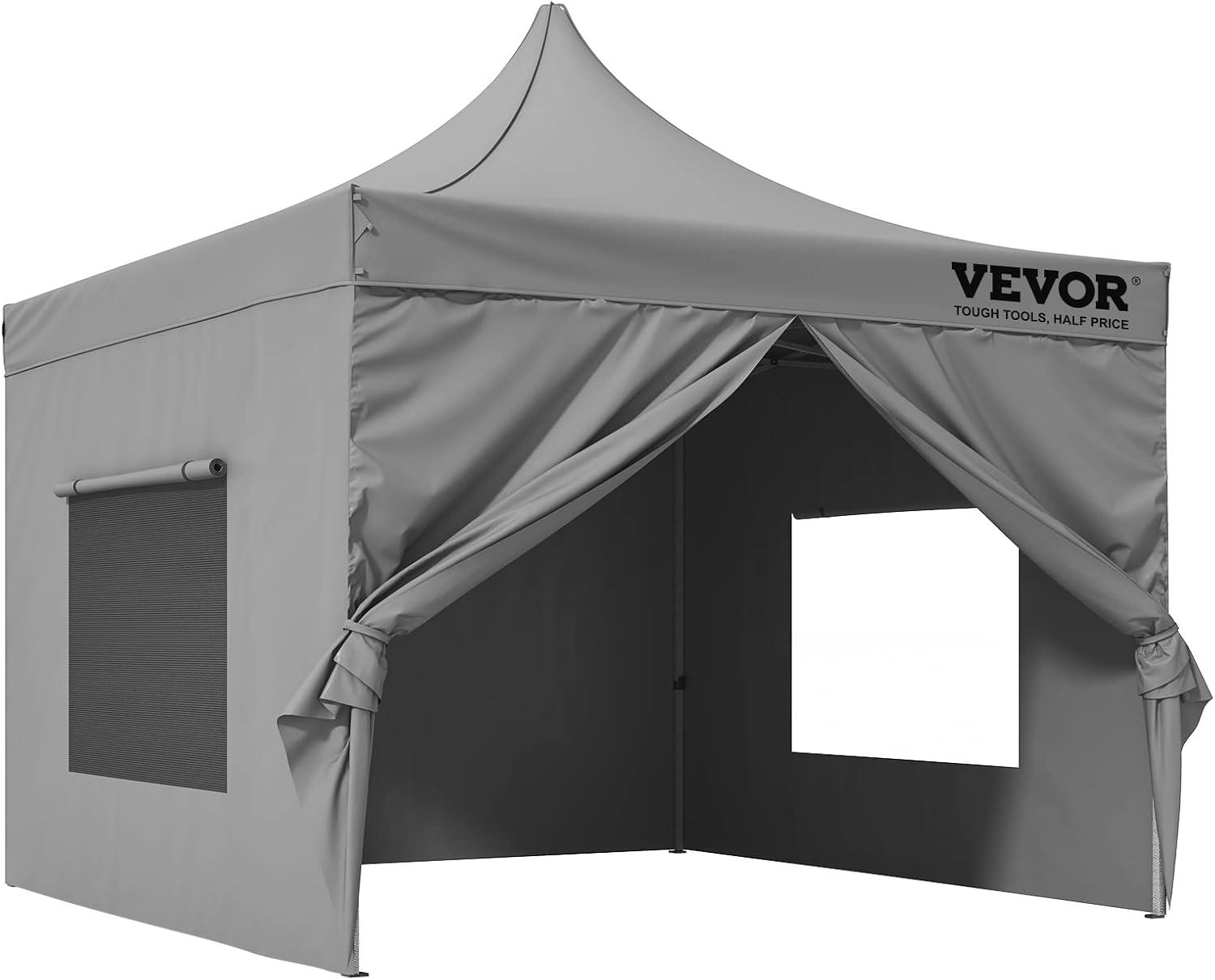 VEVOR Pop Up Canopy Tent Outdoor Gazebo Tent with Sidewalls & Bag White 10x10FT - Grey