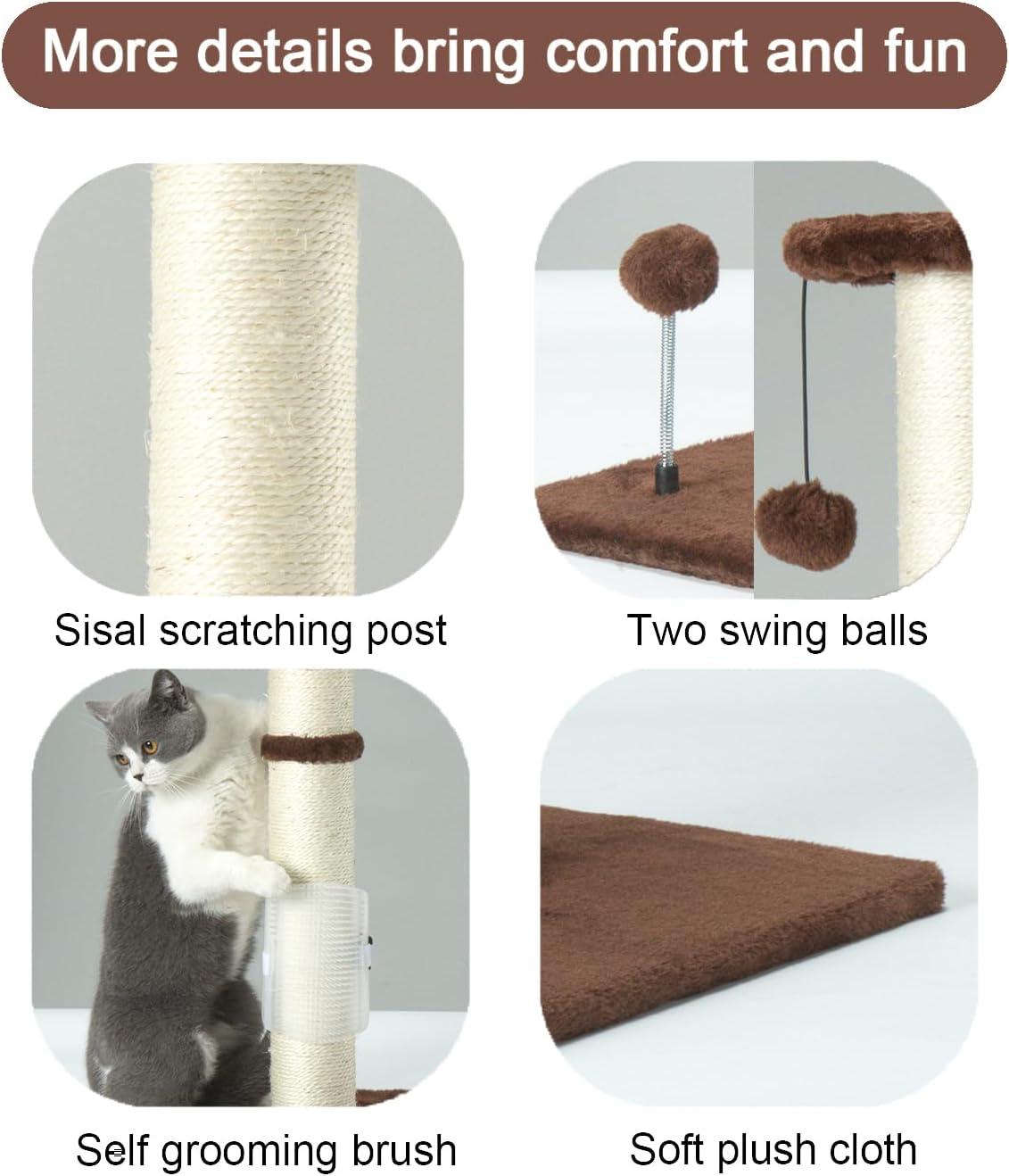 Tucker Murphy Pet™ 32" Tall Cat Scratching Post Sisal Rope Scratch Posts With Hanging Ball And Self-Massage Brush Vertical Scratcher For Indoor Cats And Kittens(Brown 32Inches)