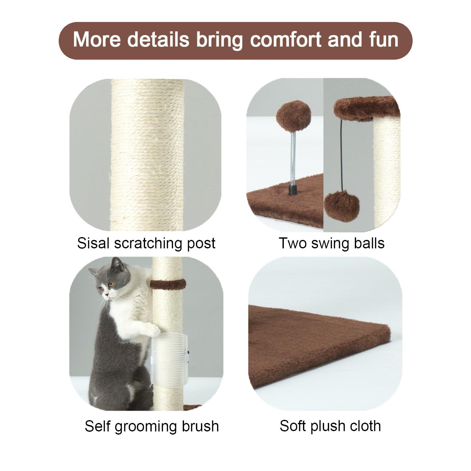 Tucker Murphy Pet™ 32" Tall Cat Scratching Post Sisal Rope Scratch Posts With Hanging Ball And Self-Massage Brush Vertical Scratcher For Indoor Cats And Kittens(Brown 32Inches)