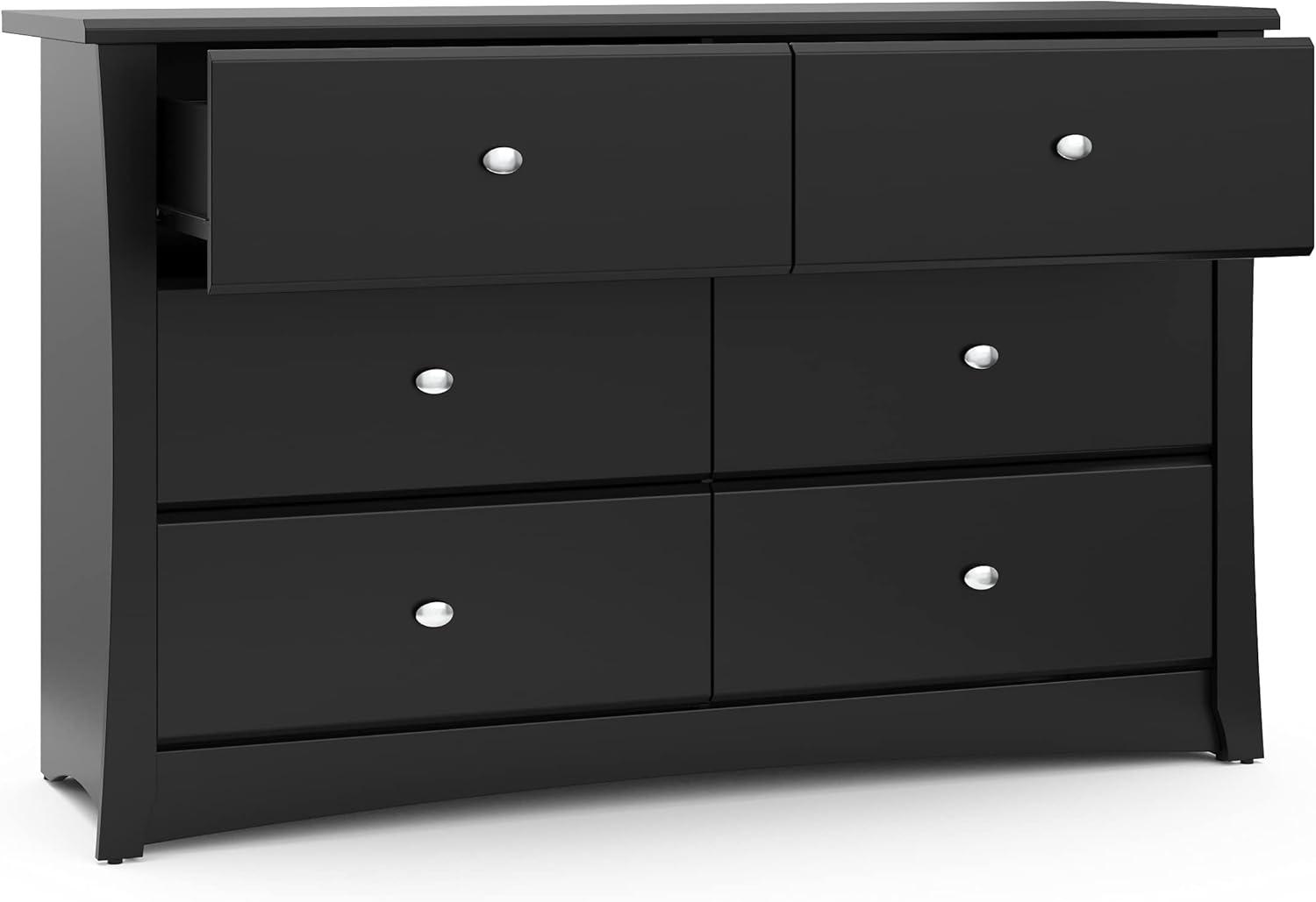 Storkcraft Crescent 6 Drawer Nursery Double Dresser, Black