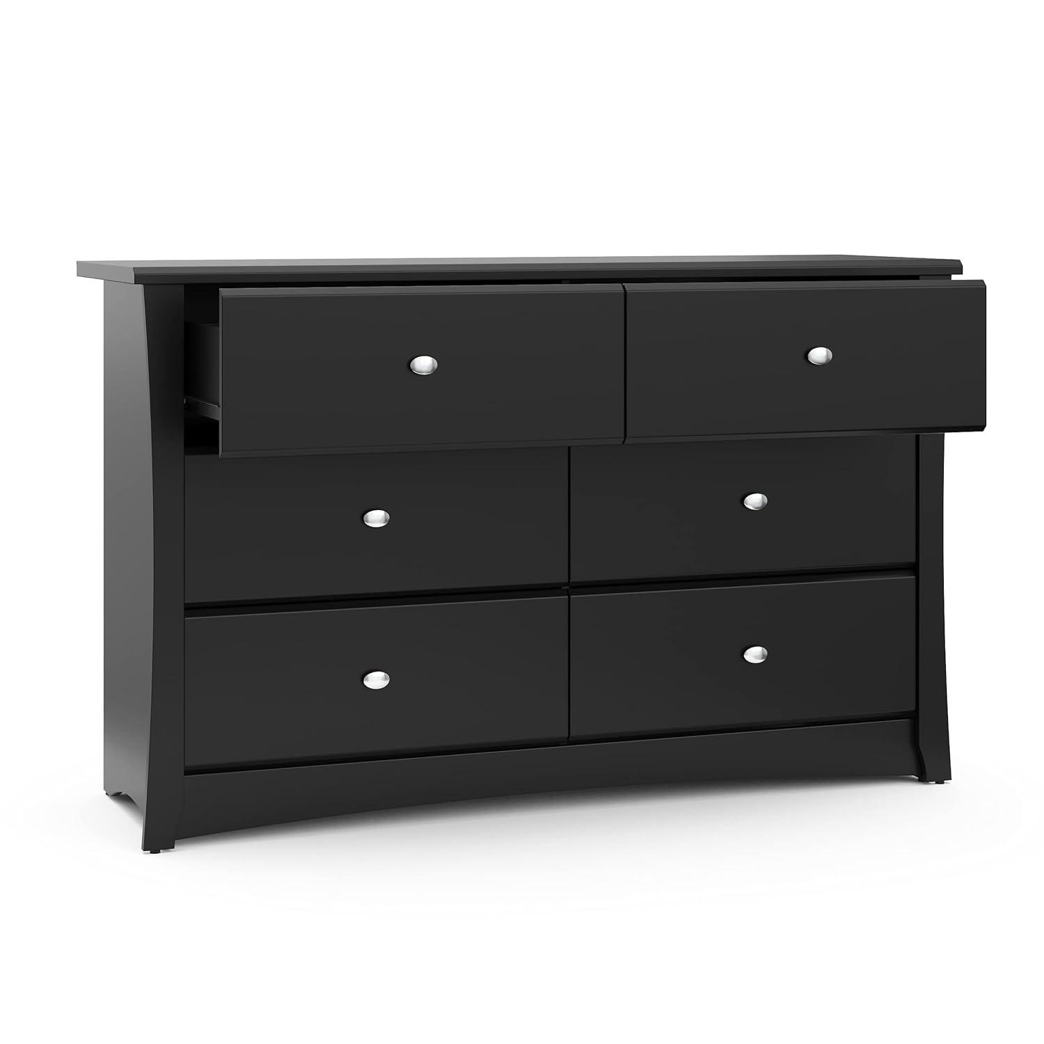 Storkcraft Crescent 6 Drawer Nursery Double Dresser, Black