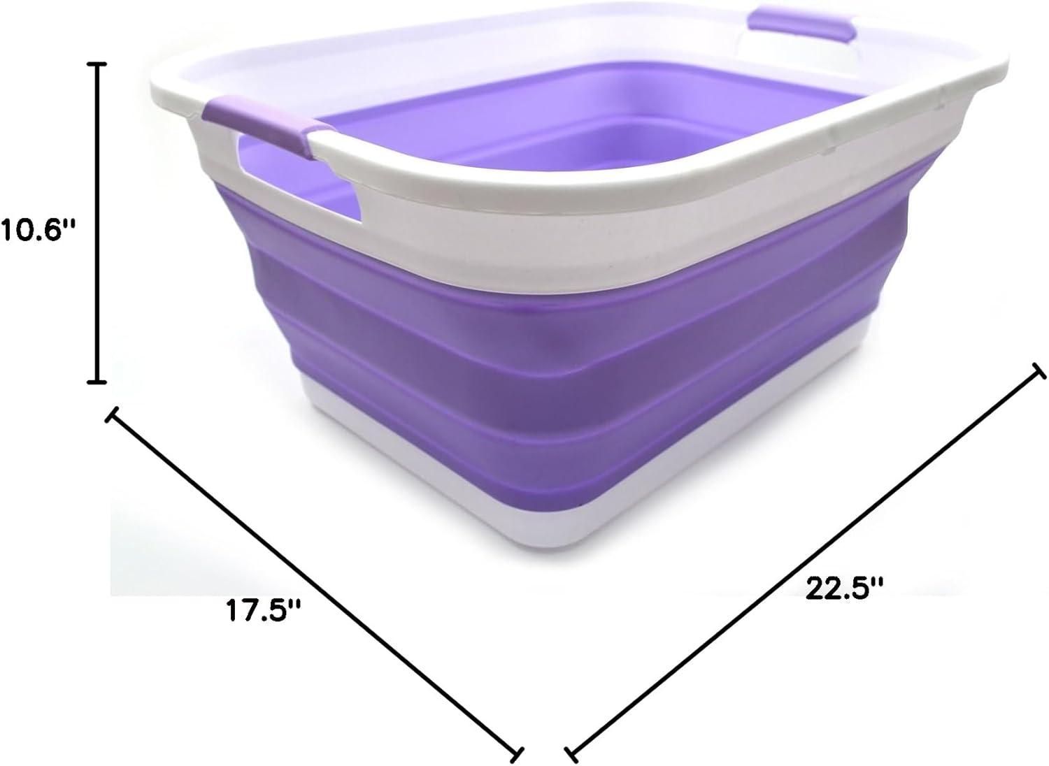 SAMMART Collapsible Plastic Laundry Basket/ Washtub 41L (10.8 Gallon) Set of 2, Lt. Purple