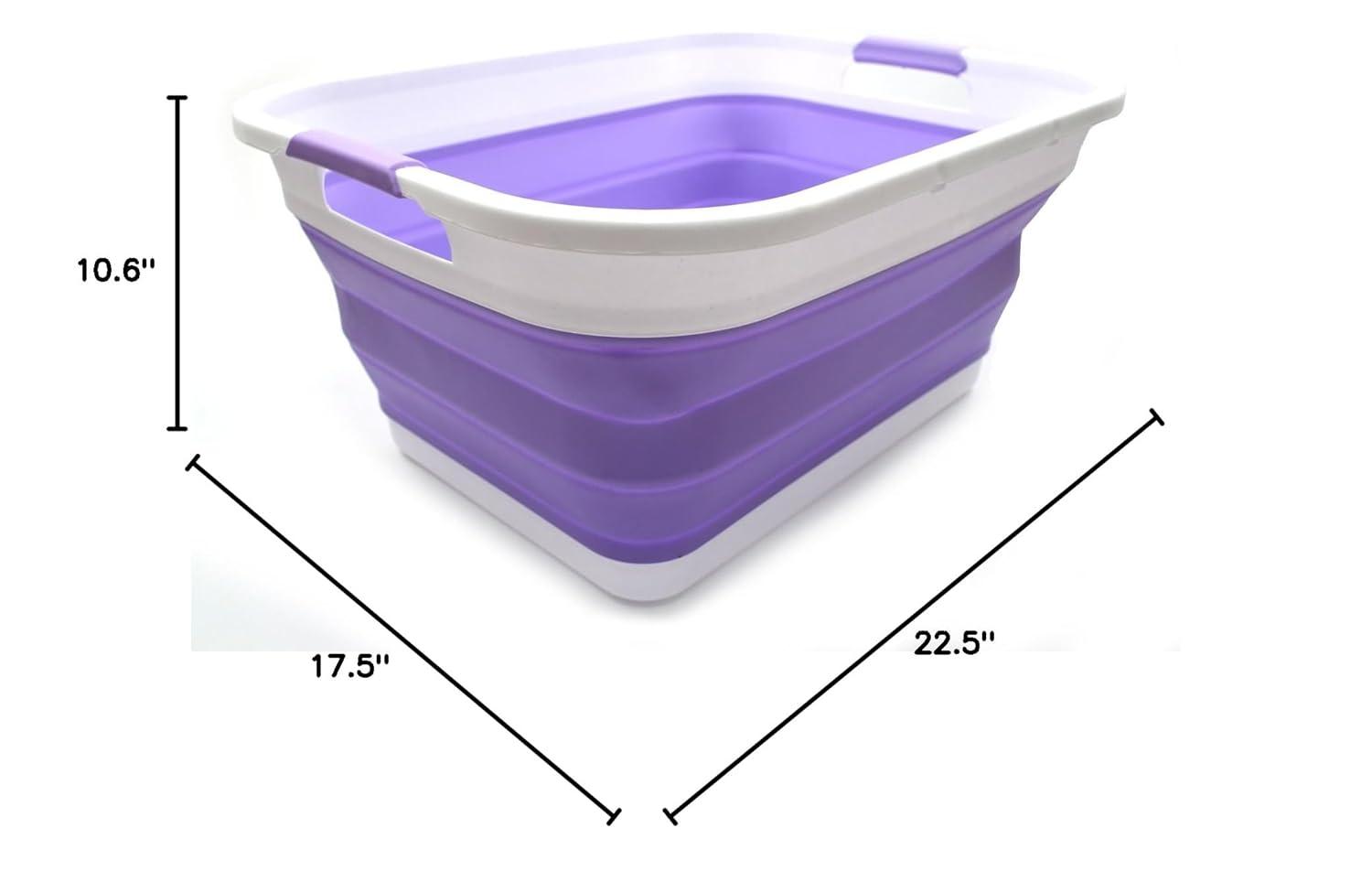 SAMMART Collapsible Plastic Laundry Basket/ Washtub 41L (10.8 Gallon) Set of 2, Lt. Purple