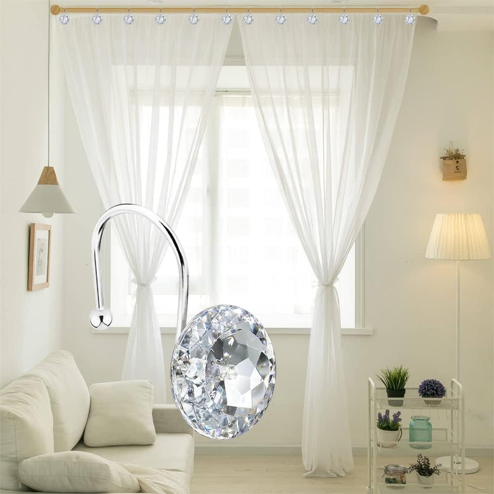 12PCS Stainless Steel Shower Curtain Hooks with Rhinestones