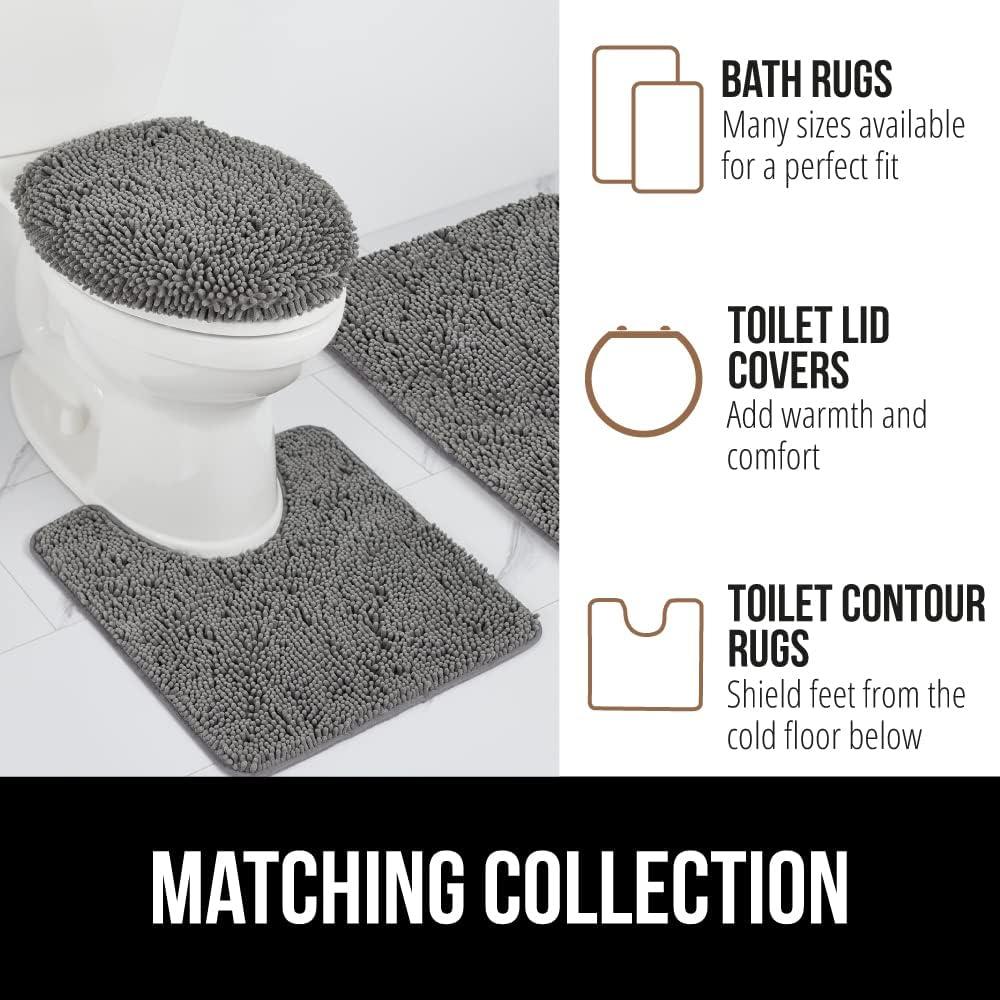 GORILLA GRIP Bathroom Rug and Toilet Base Floor Rugs Set, Quick Dry Plush Chenille, 30x20 Carpet, Gray