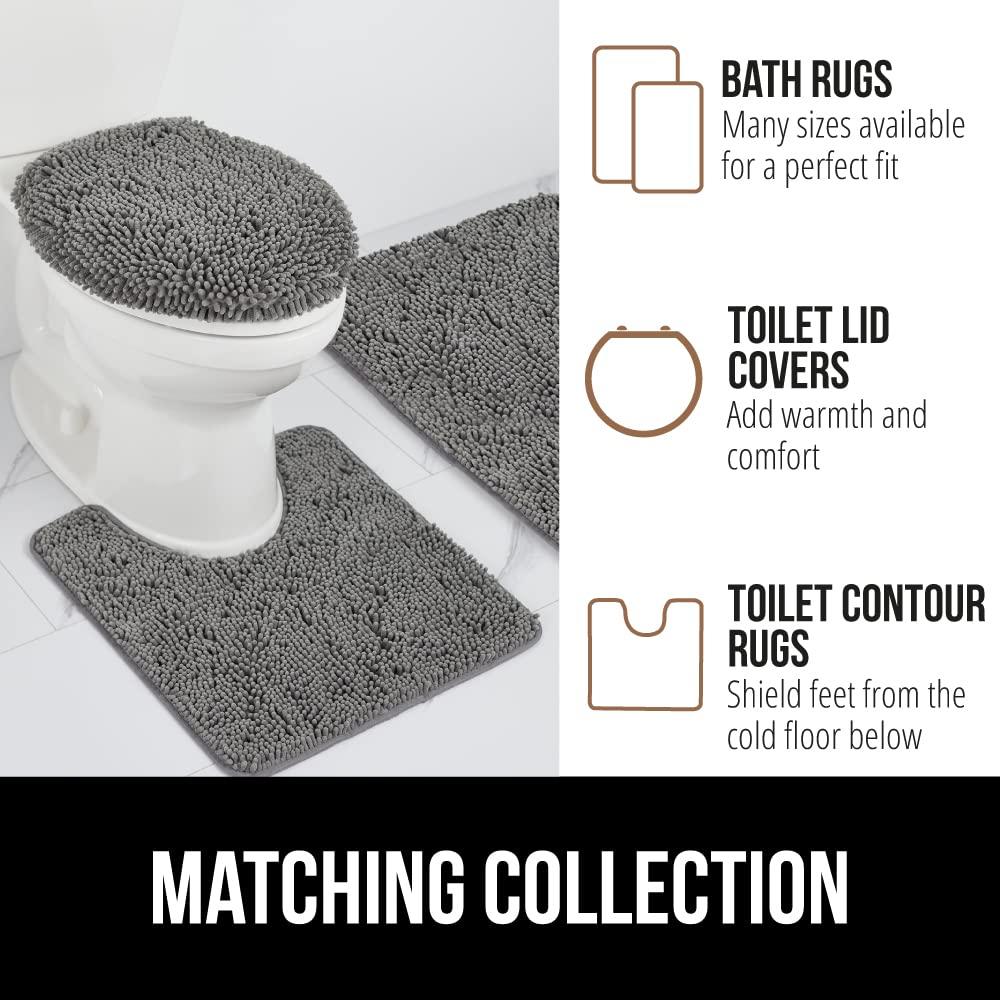 GORILLA GRIP Bathroom Rug and Toilet Base Floor Rugs Set, Quick Dry Plush Chenille, 30x20 Carpet, Gray