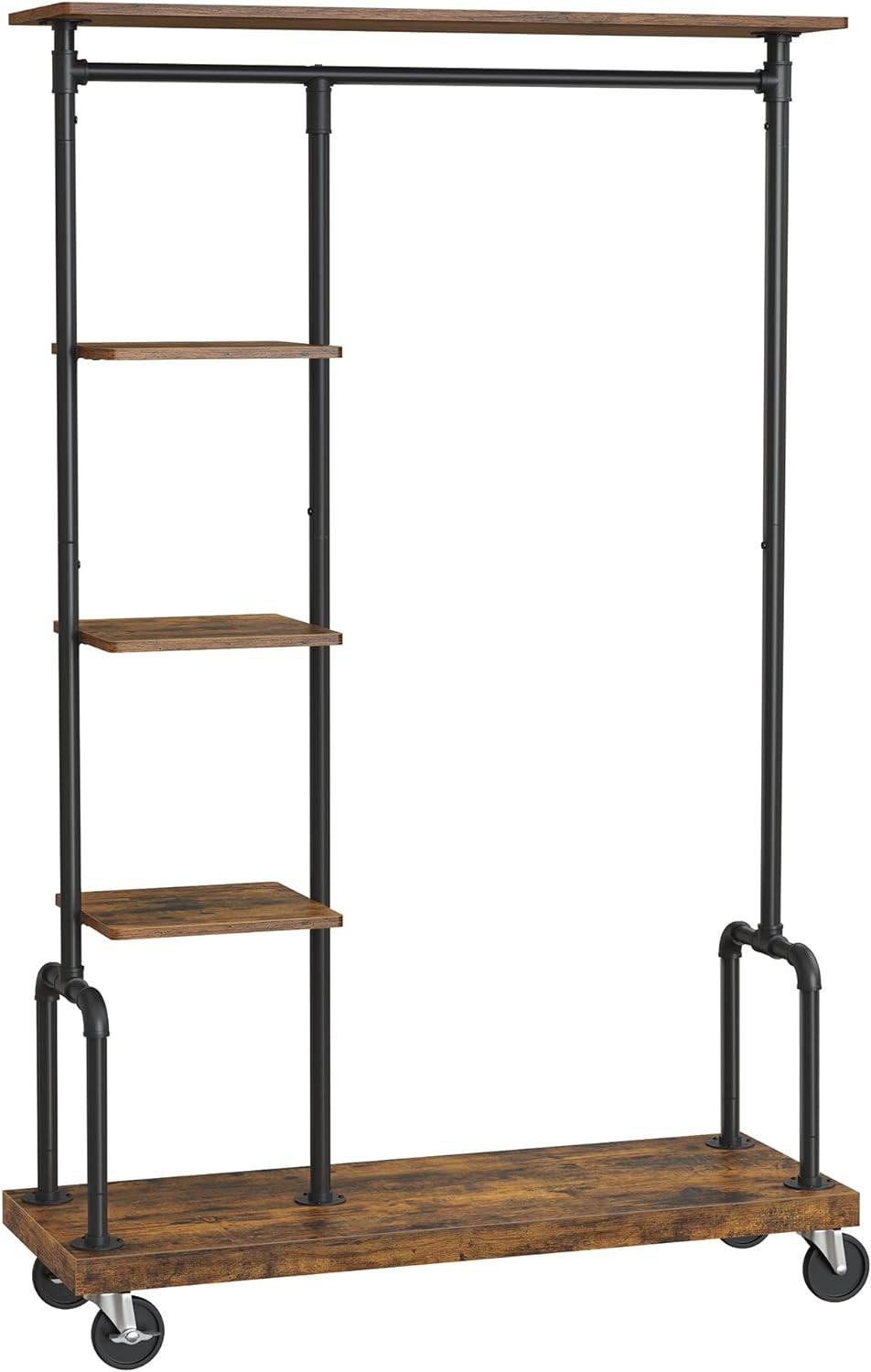 Clothes Rack,Rolling Clothes Organizer with 5-Tier, Industrial Pipe Style, Rustic Brown