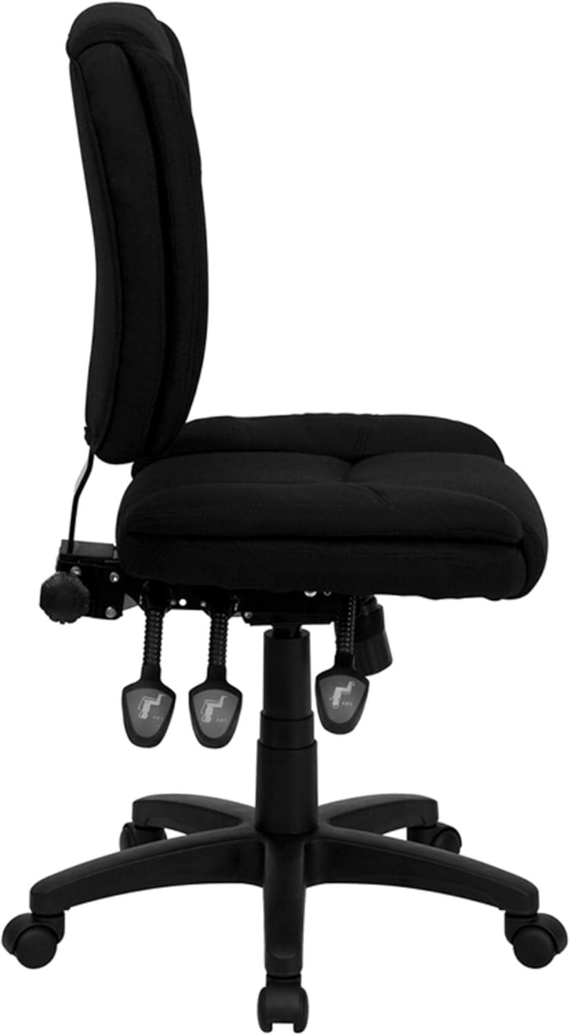 BizChair Mid-Back Black Fabric Multifunction Swivel Ergonomic Task Office Chair with Pillow Top Cushioning