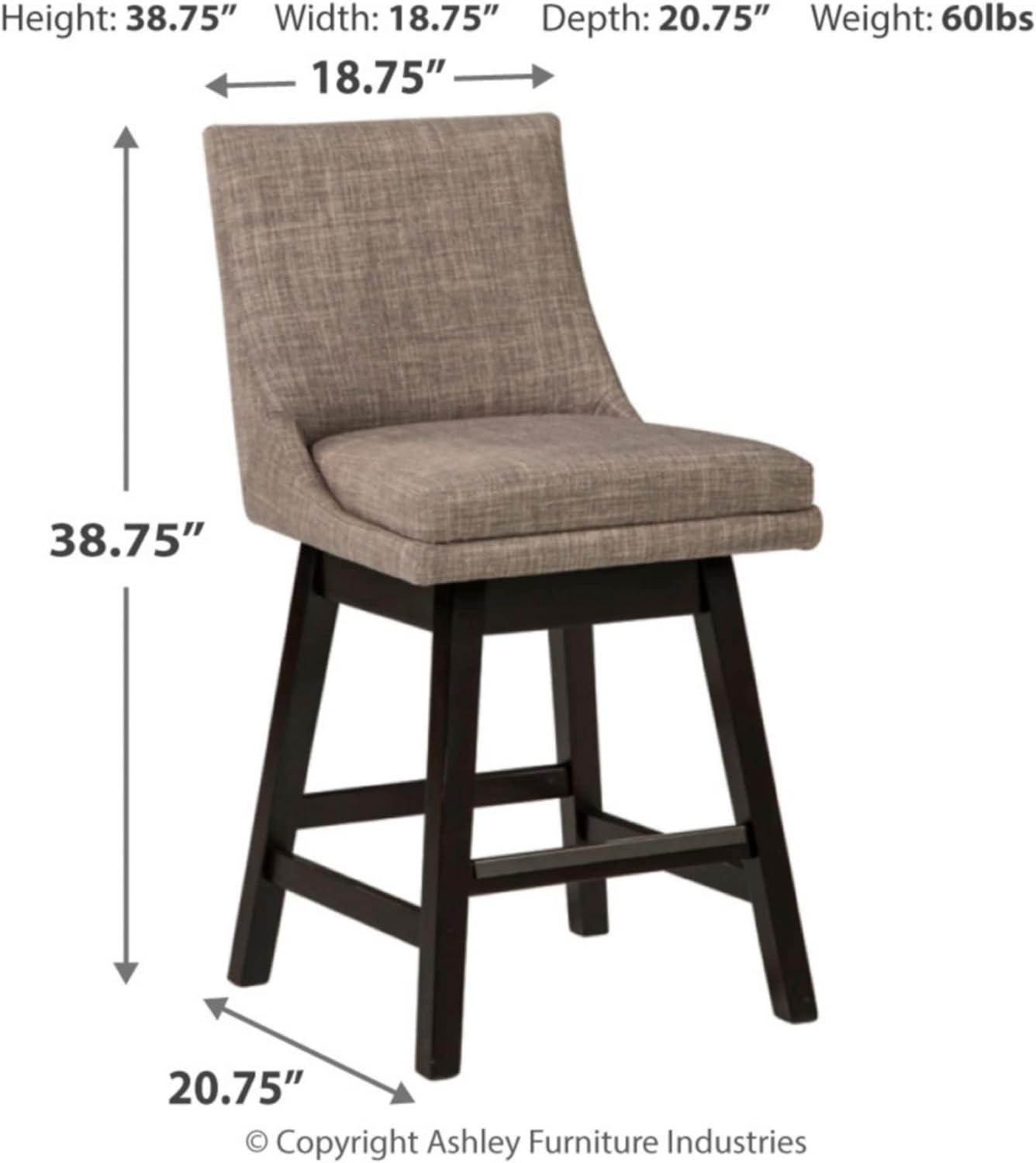 Transitional Beige Wood Swivel Barstool with Light Gray Upholstery