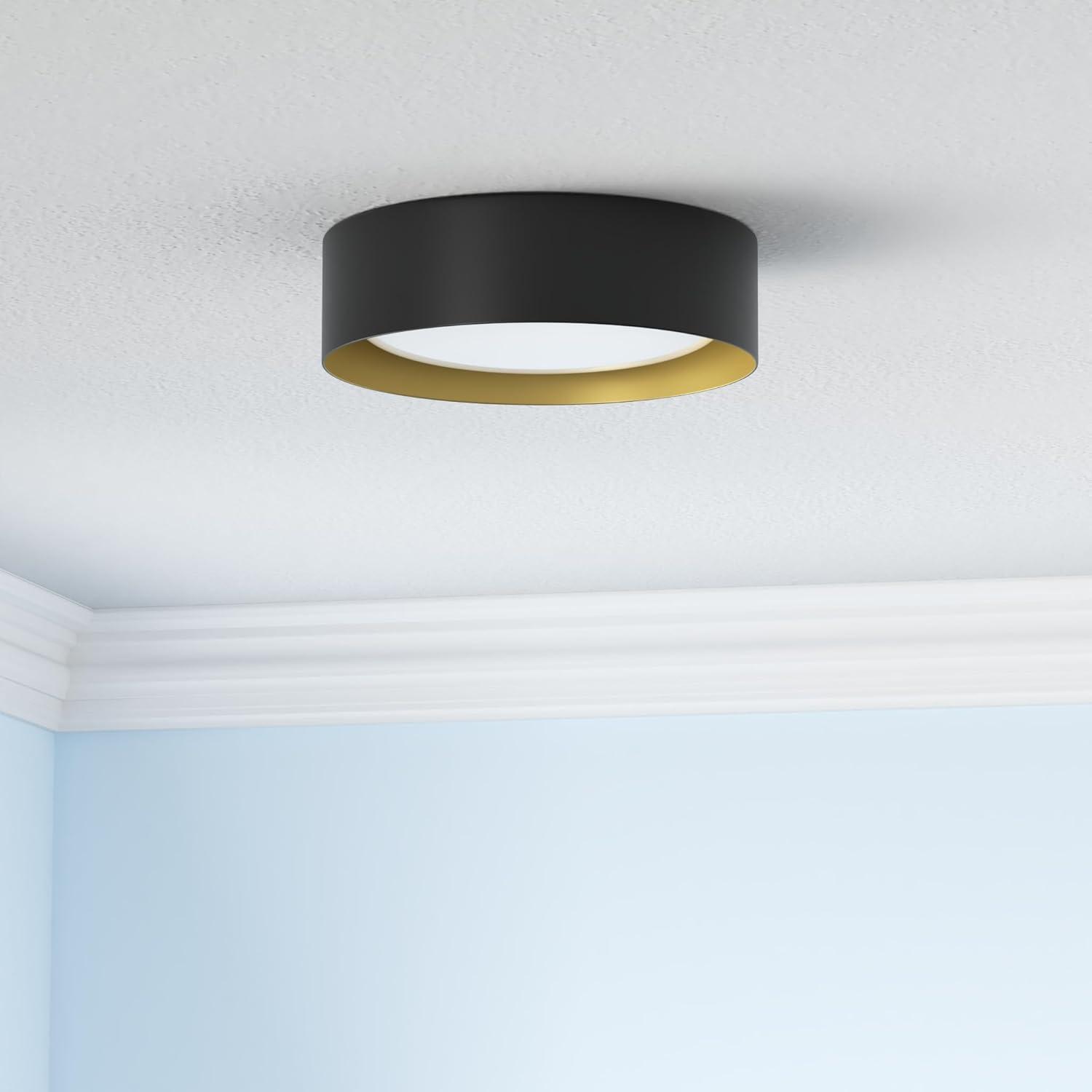 Nordic Hygge Flush Mount Ceiling Light, 13in 25W(250W Equiv) 2400LM, LED Ceiling Light Fixture 3 Colors 3000K 4000K 5000K, Dimmable Black and Gold Modern Flush Mount Light