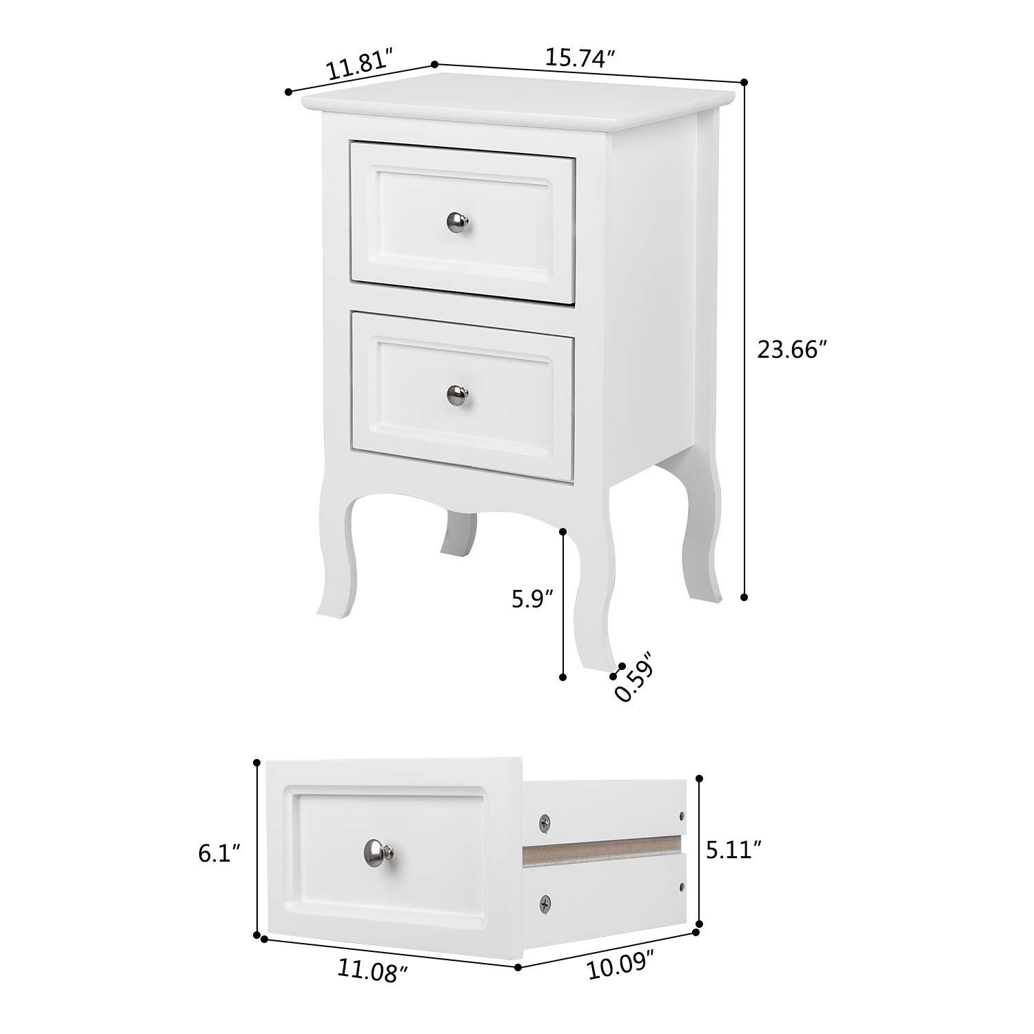 Bonnlo White Nightstand with 2 Drawers, Night Stands for Bedrooms, Small Bed Side Table/White Night Stand with Drawers for Small Spaces, College Dorm, Kids’ Room, Living Room, French, 16W x 12D x 24H