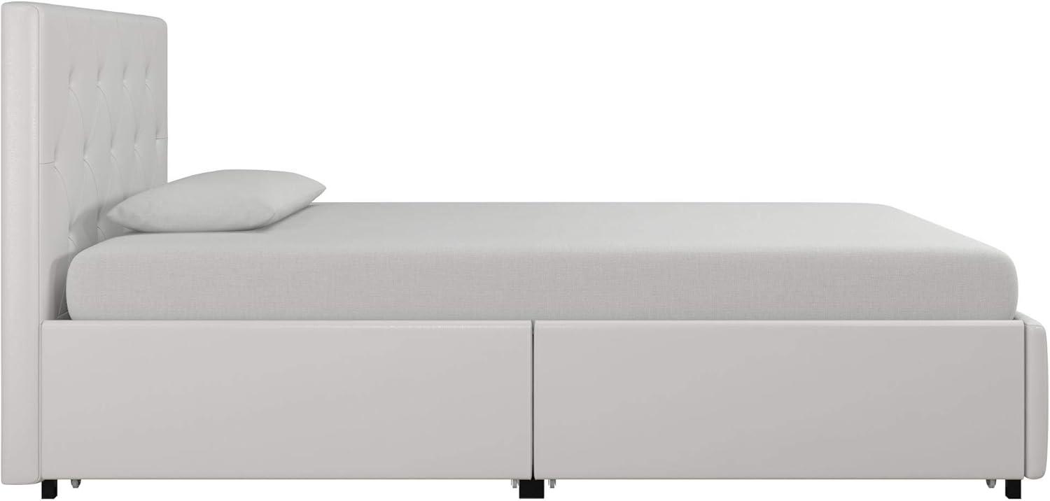 Twin White Upholstered Platform Bed with Storage Drawers