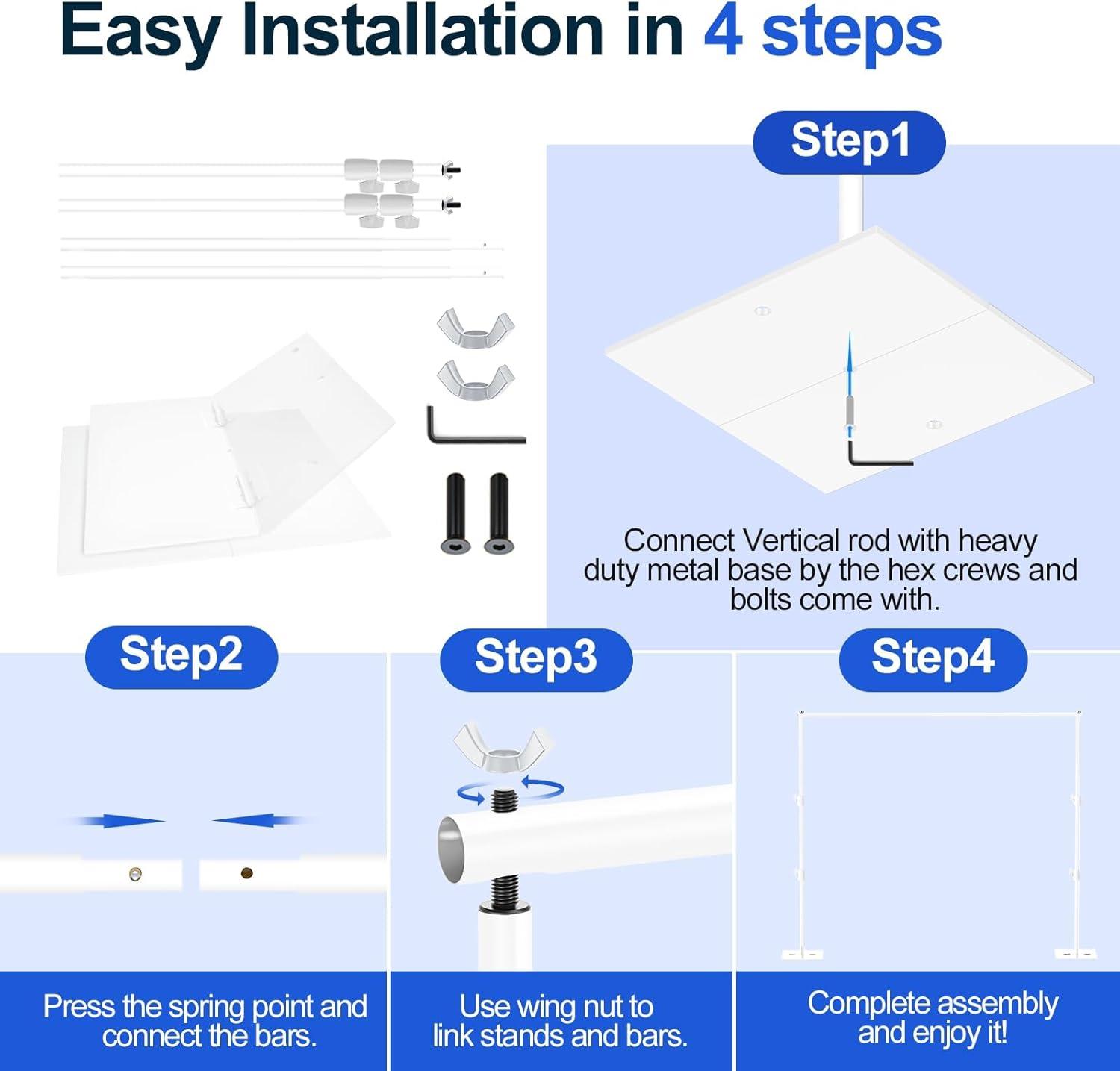 EMART Backdrop Stand, 6.5x10 ft Adjustable Photo Background Pipe and Drape Photography Kit with Heavy Duty Metal Flat Base for Parties, Wedding, Video Studio, Birthday - White