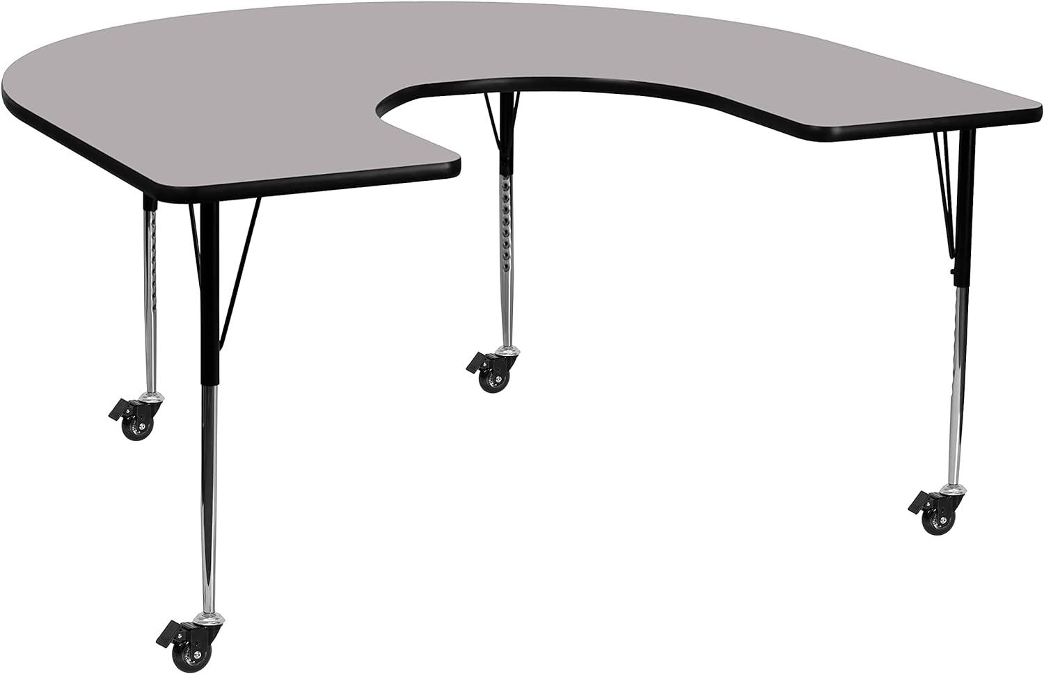 Gray U-Shaped Laminate Activity Table with Adjustable Legs