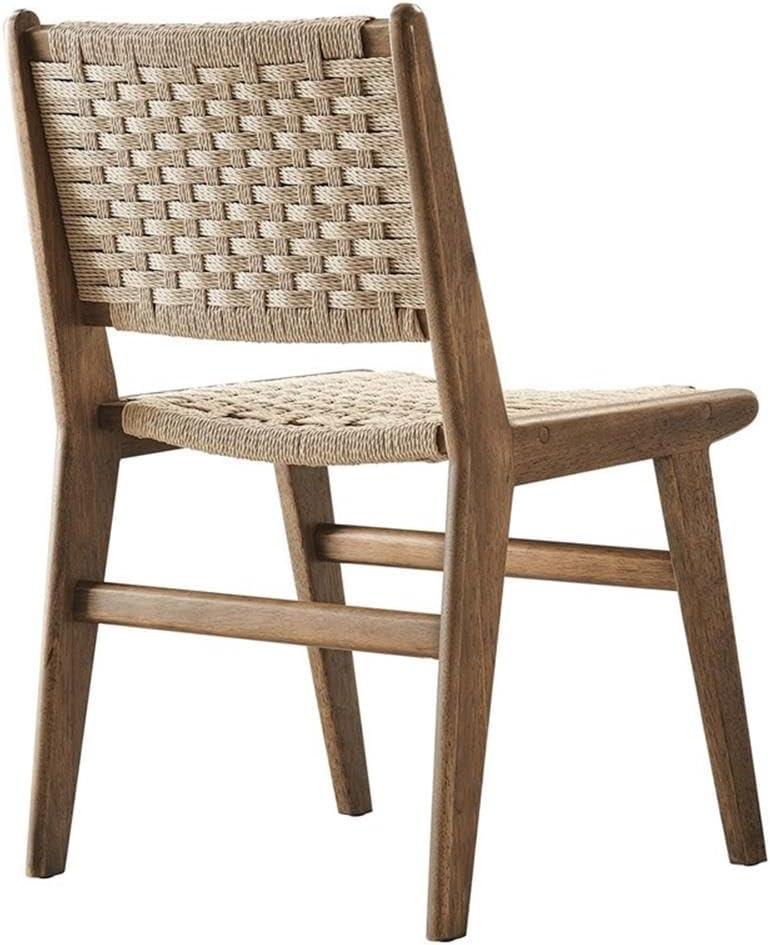 Walnut Natural Woven Rope Upholstered Side Chair Set