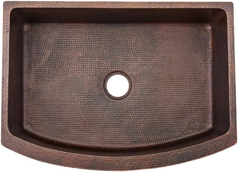 33" Hammered Copper Rounded Apron Front Single Basin Kitchen Sink