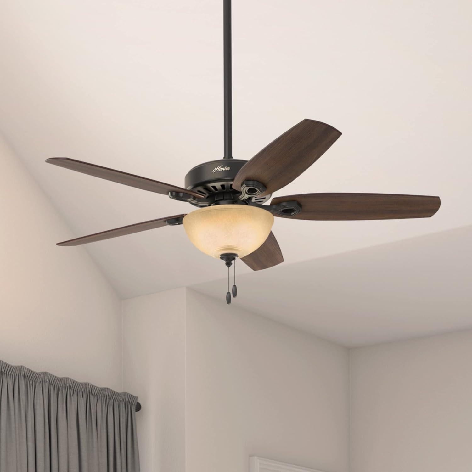 52" Builder Deluxe 5 - Blade Standard Ceiling Fan with Pull Chain and Light Kit Included