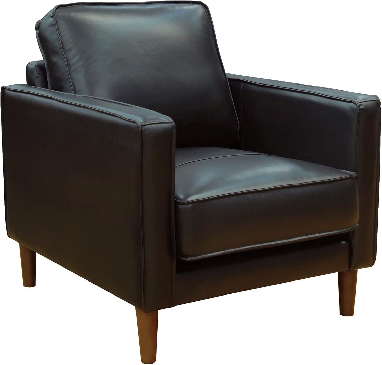 HomeStock 32" Wide Black Top Grain Leather Armchair , Modern Accent Chair , Small Space Living Room Furniture