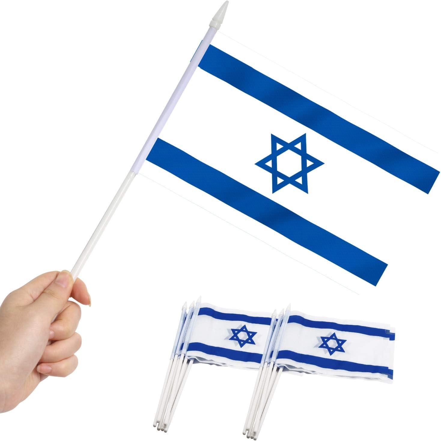 Mini Israeli Flags with Plastic Poles, 12 Pack