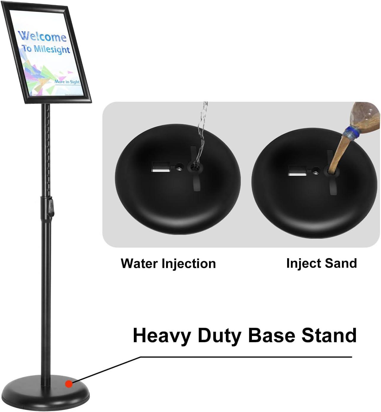 Adjustable Sign Holder Stand 8.5x11 inch,Pedestal Floor Signage Standing Holder with Heavy Duty Base, Aluminum Snap Open Frame Display for Business Restaurant, Mall,Schools-1 Pack