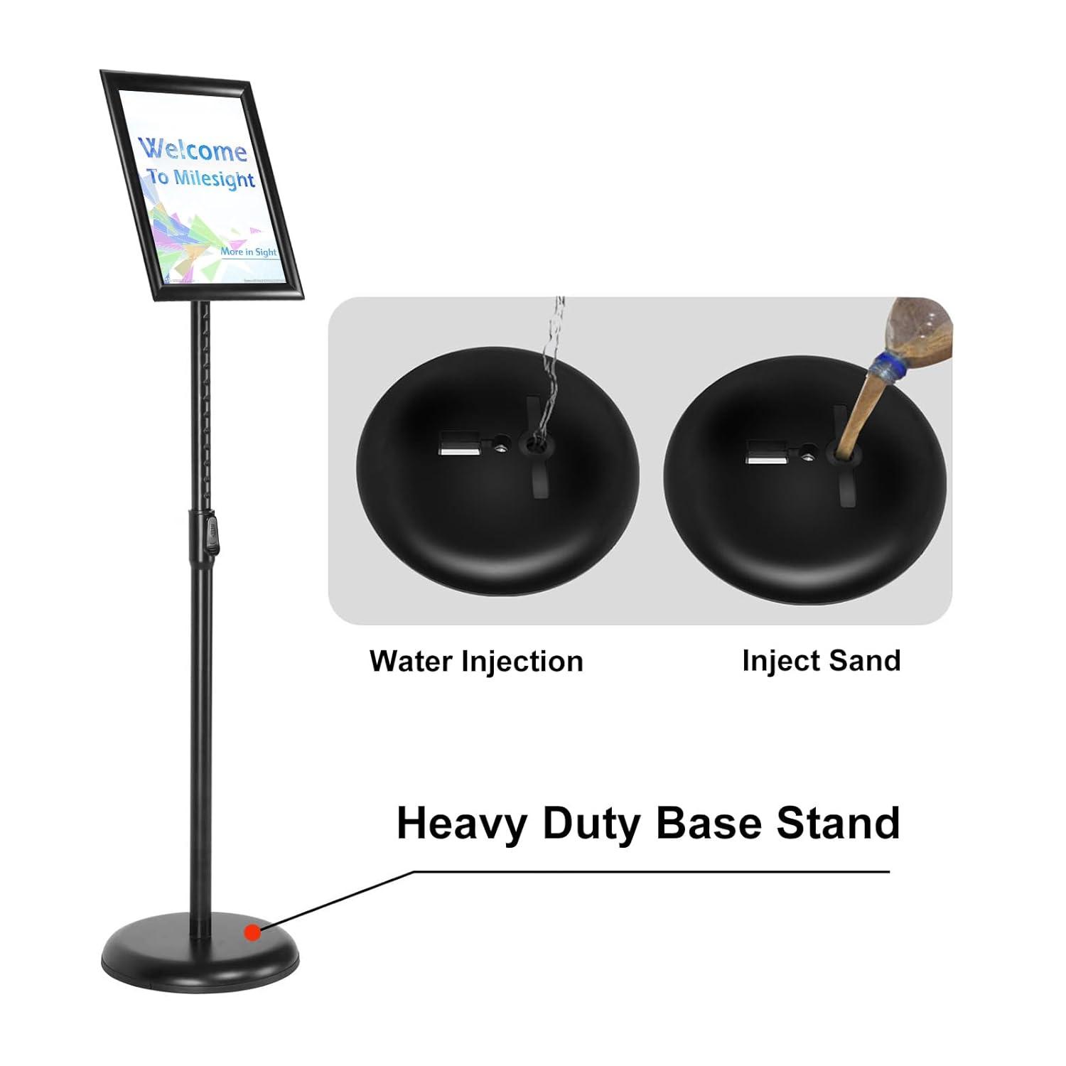 Adjustable Sign Holder Stand 8.5x11 inch,Pedestal Floor Signage Standing Holder with Heavy Duty Base, Aluminum Snap Open Frame Display for Business Restaurant, Mall,Schools-1 Pack